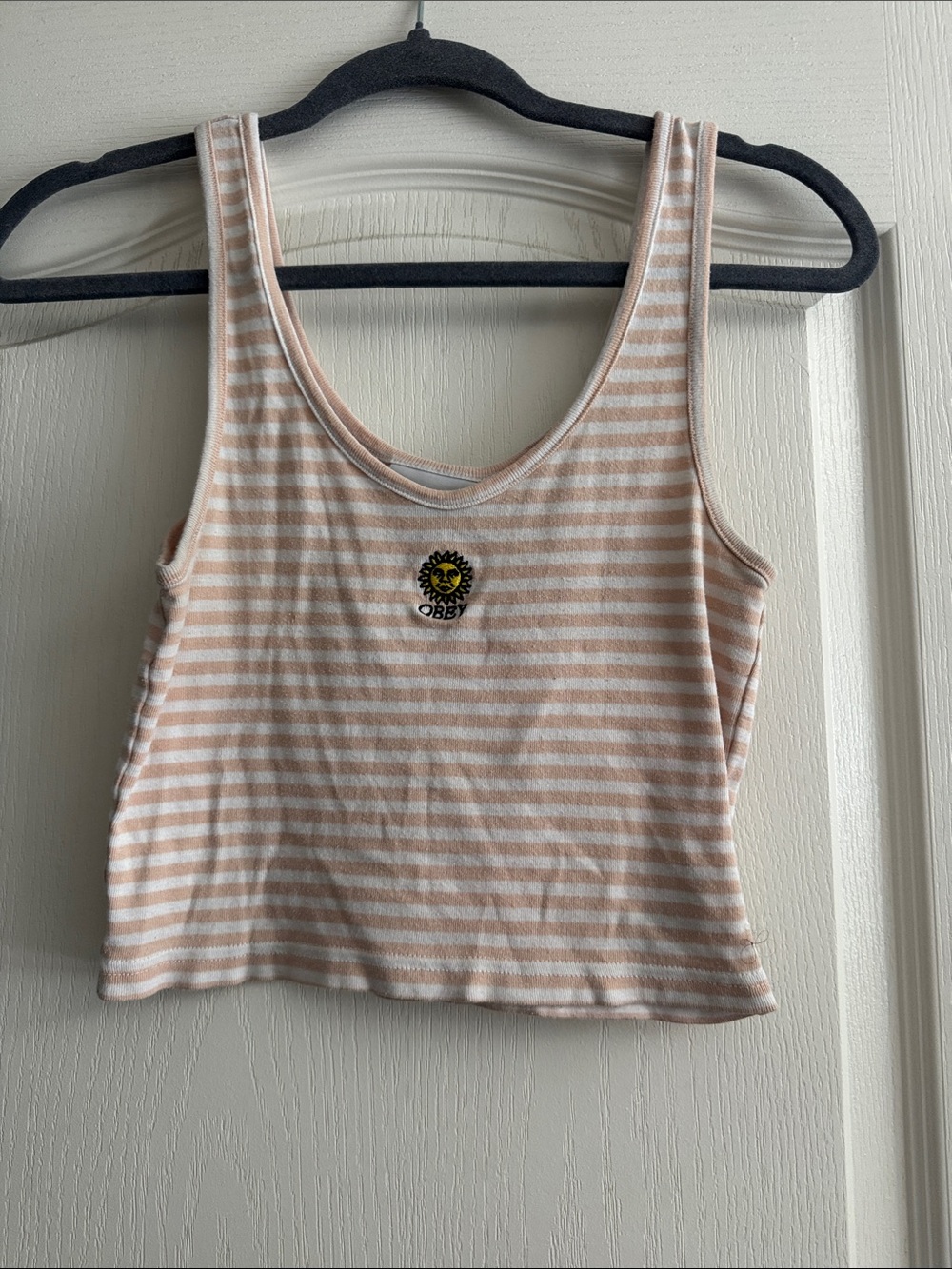 OBEY Peach & White Striped Cropped Tank with Sun Logo